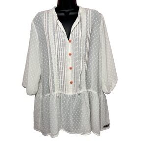 Matilda Jane Light the Way Pullover Tunic‎ Sheer Blouse Shirt Size Large Pilgrim